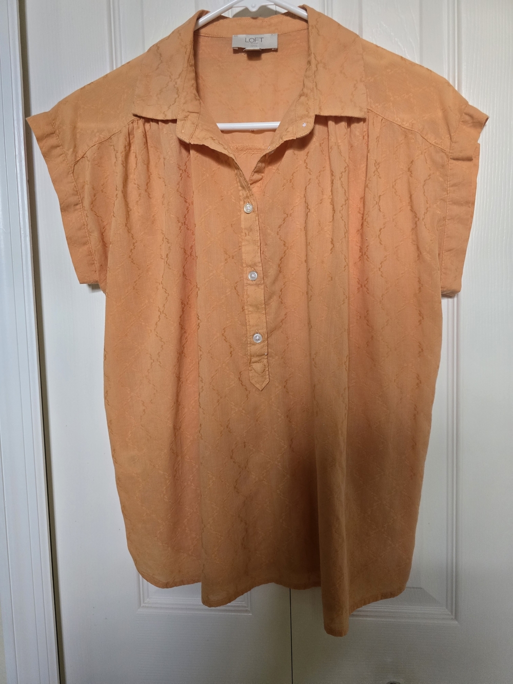 LOFT Orange Lace-Texture Short Sleeve Blouse